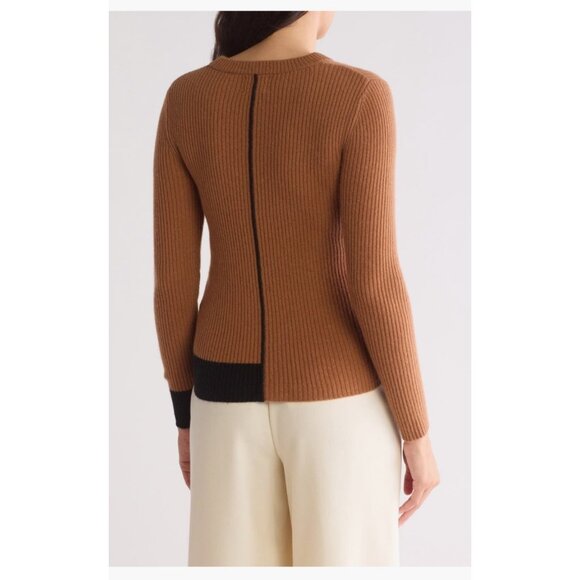 ELIE TAHARI Cashmere Colorblock Sweater‎ XXS - XS NWT Women's Tan Brown Black - Picture 2 of 7